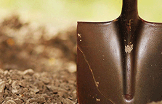 A shovel digging into dirt